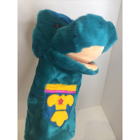 Dakin Dragon Hand Puppet 1991 Plush Blue-Green Red Pikes Royal Emblem On‎ Chest - Picture 1 of 8